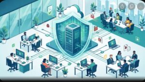 Современная иллюстрация процесса интеграции антивирусного программного обеспечения в ИТ-инфраструктуру современной компании