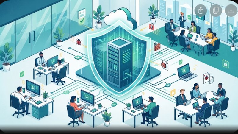 Современная иллюстрация процесса интеграции антивирусного программного обеспечения в ИТ-инфраструктуру современной компании